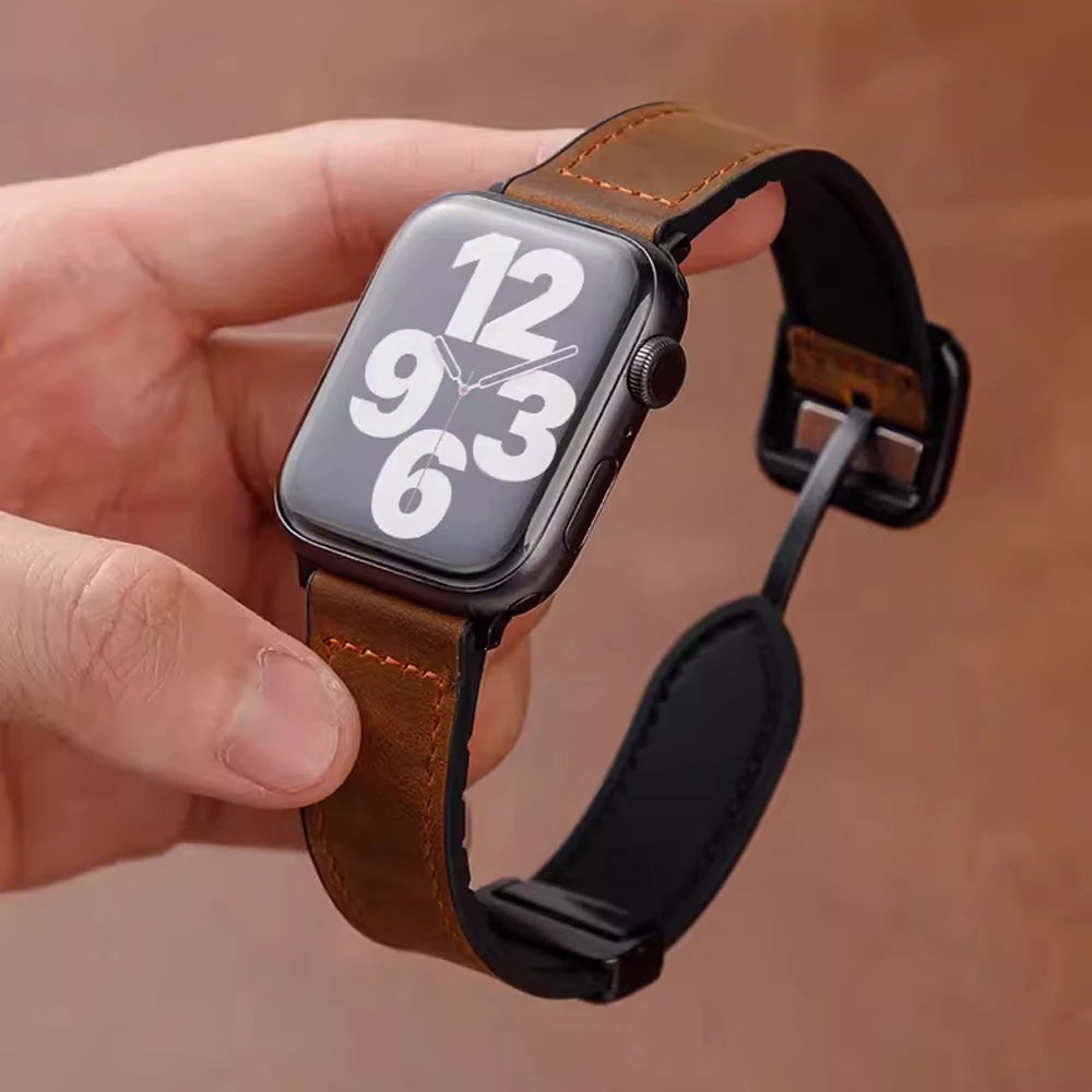 Genuine Leather Magnetic Bracelet Band for Apple Watch