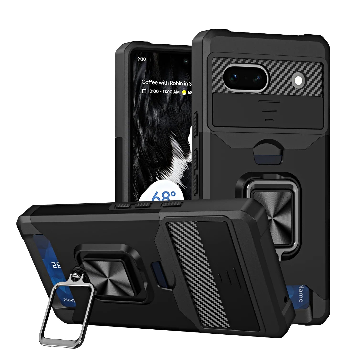 Google Pixel 7 Series TPU Frame Case with Sliding Card Slot & Kickstand Ring