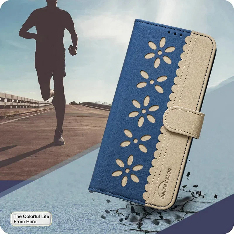 Flower Pattern Flip Leather Wallet Case for iPhone 16 Series