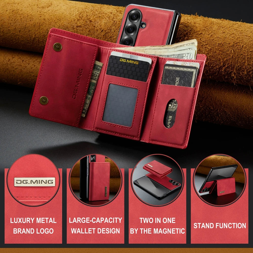 Samsung Galaxy Z Fold 7 Magnetic Leather Wallet Case with Card Slots