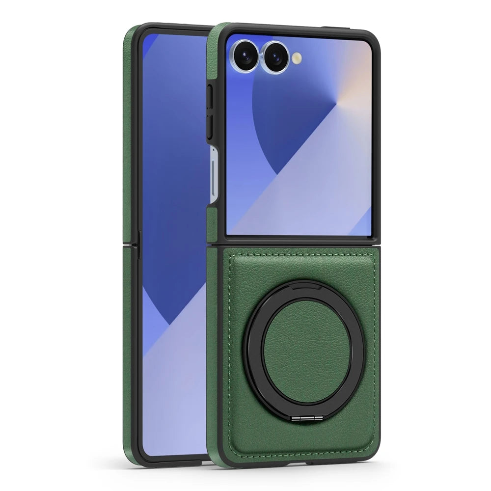Samsung Galaxy Z Flip 7 Premium Leather Magnetic Case with Ring Holder