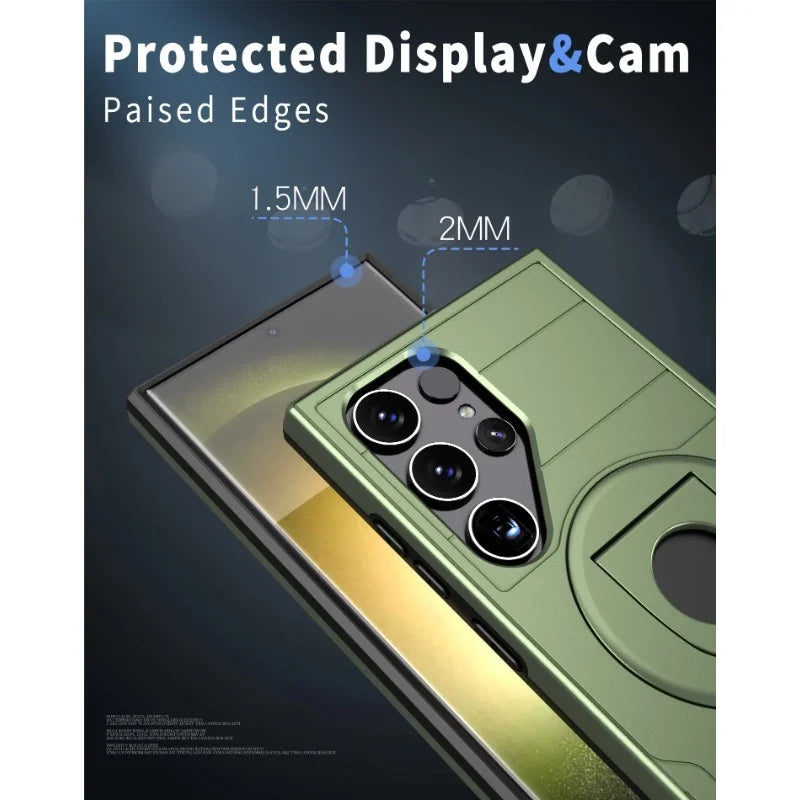 Shockproof Armor Phone Magnetic Case with Ring Kickstand for Galaxy S25 Series