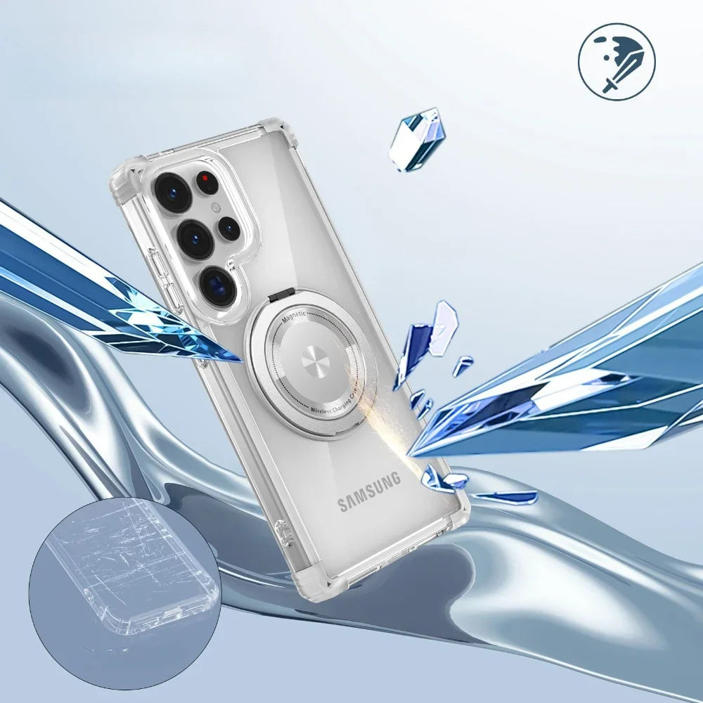 Protective Transparent Magnetic Case with 360° Rotating Holder for Samsung Galaxy S25 Series