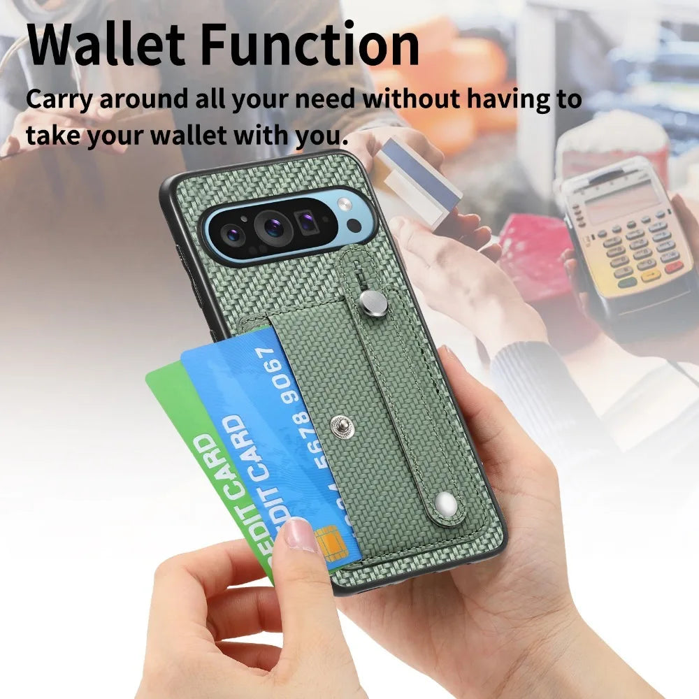 Retro Leather Wallet Phone Case with Card Holder and Wrist Strap for Google Pixel 9 Series – Vintage Style & Functionality