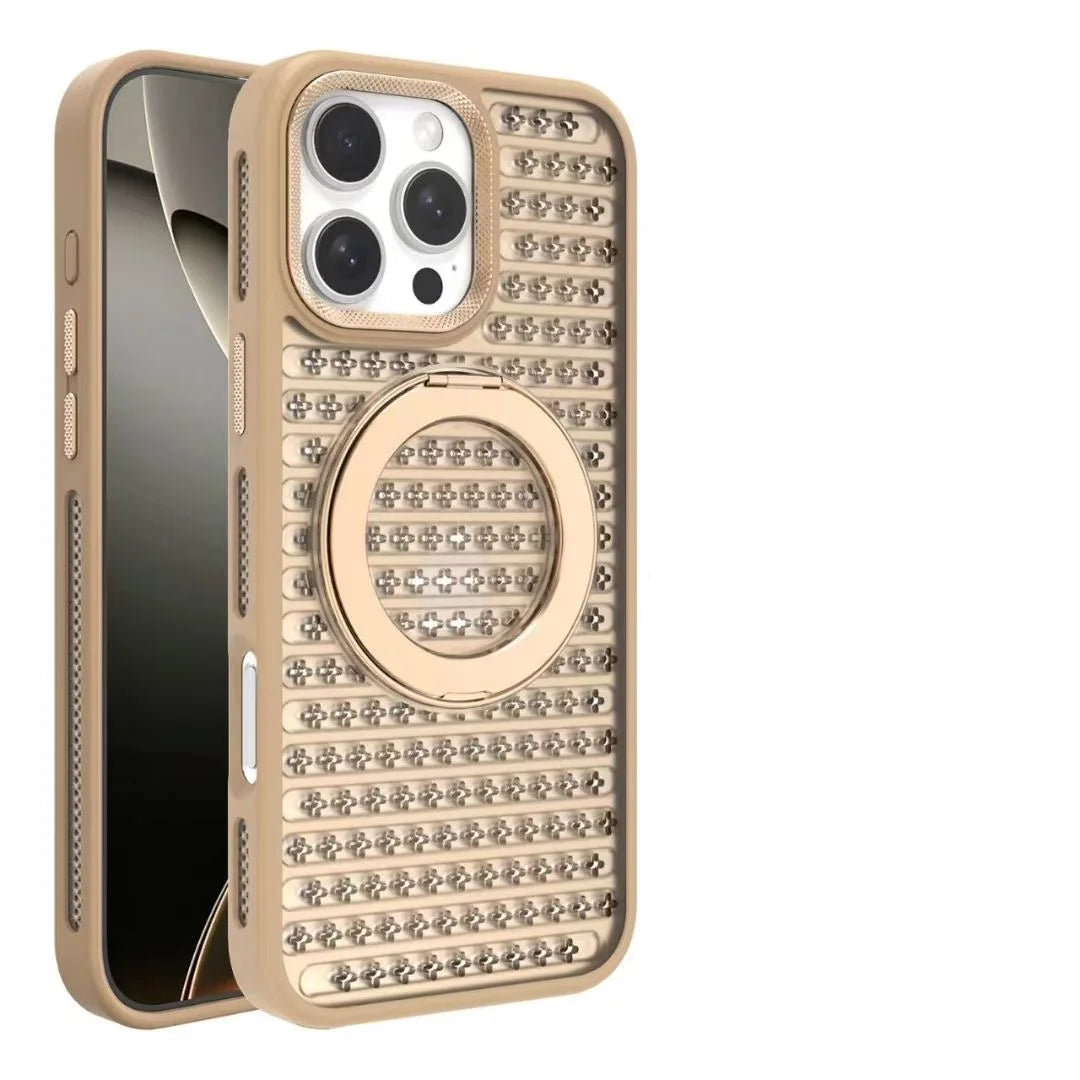 Luxury Heat-Resistant Mesh MagSafe Case with Ring Stand for iPhone 16 Series