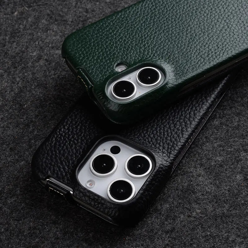 Premium Genuine Leather Magnetic Flip Case for iPhone 16 Series