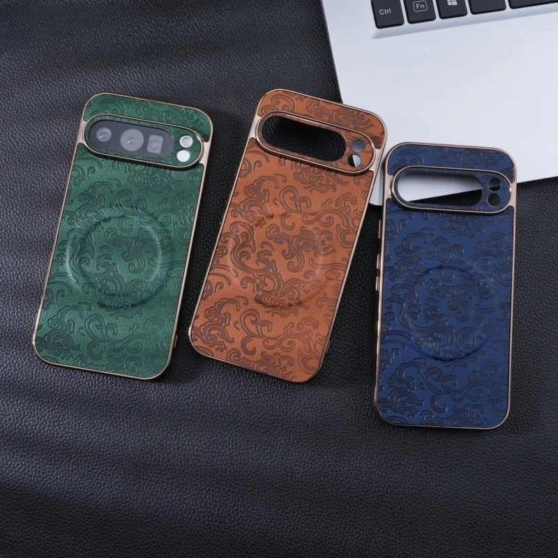 Vintage Flower Leather Magnetic Case for Google Pixel 9 Series