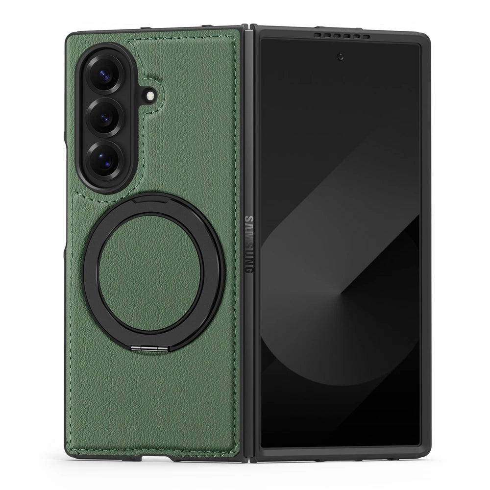 Samsung Galaxy Z Fold 7 Premium Leather Magnetic Case with Ring Stand