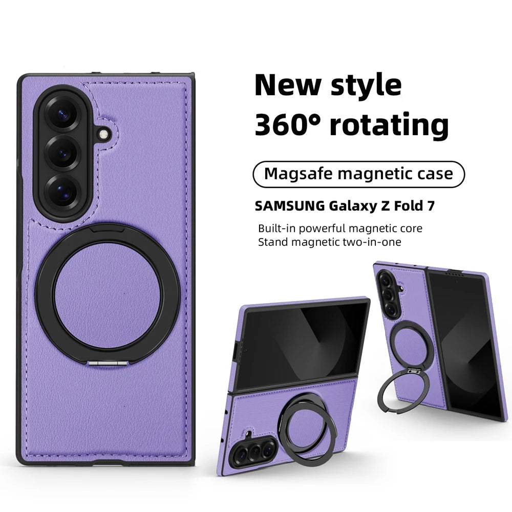 Samsung Galaxy Z Fold 7 Premium Leather Magnetic Case with Ring Stand