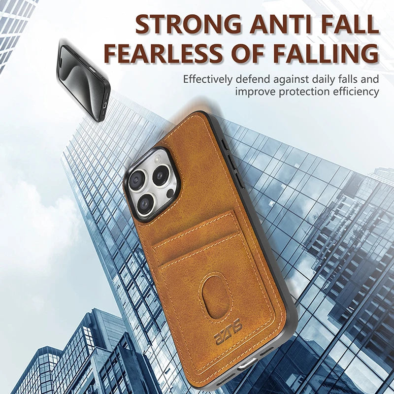Premium Leather Protective Case with Card Holder Pocket for iPhone 16 Series