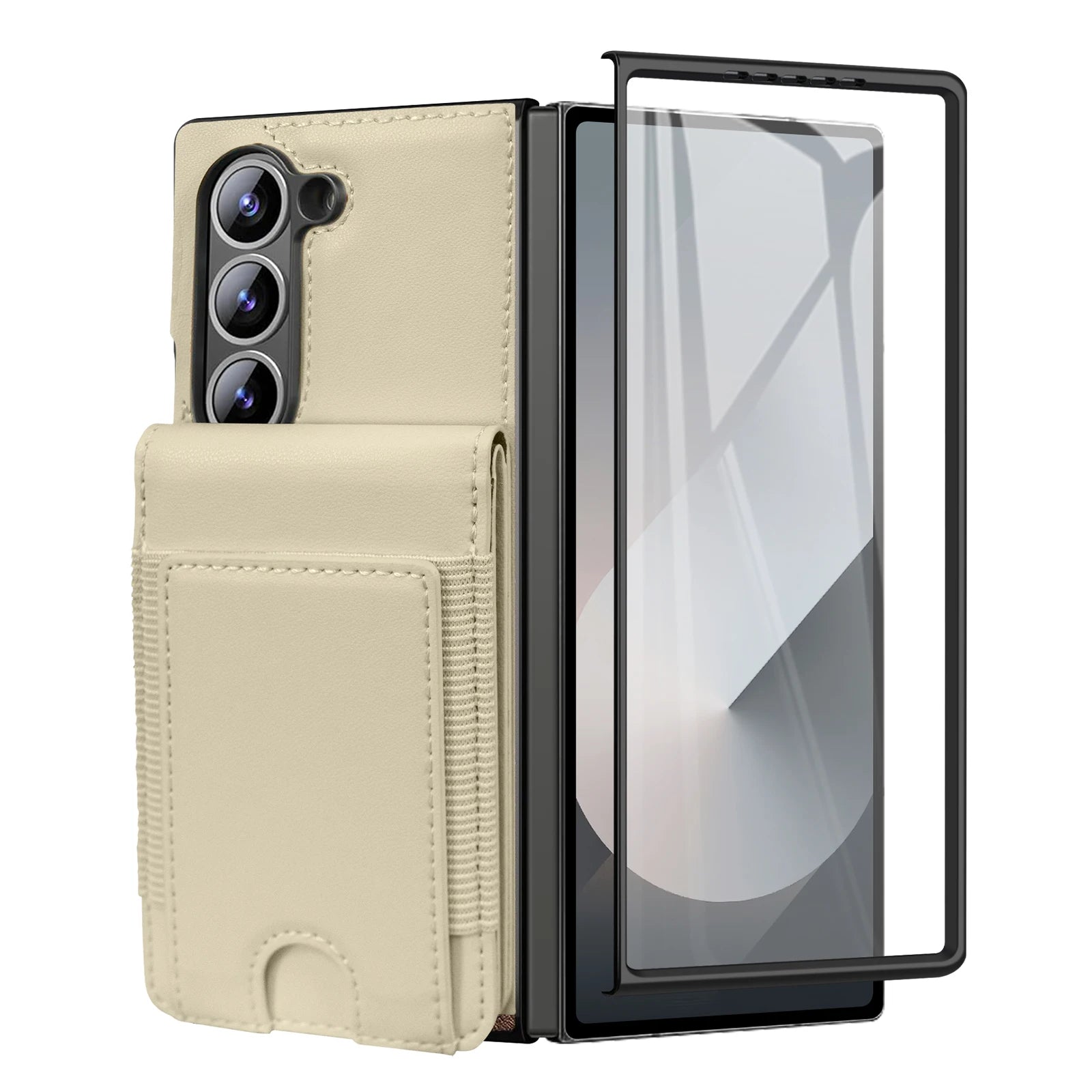 Vertical Card Slot Leather Wallet Case with Tempered Glass for Samsung Galaxy Z Fold 7