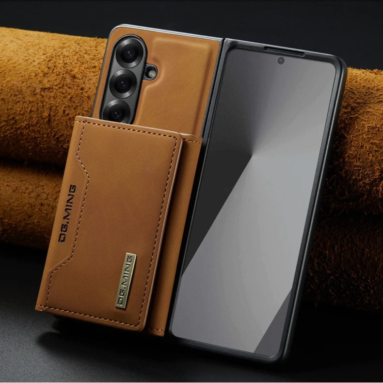 Samsung Galaxy Z Fold 7 Magnetic Leather Wallet Case with Built-in Kickstand