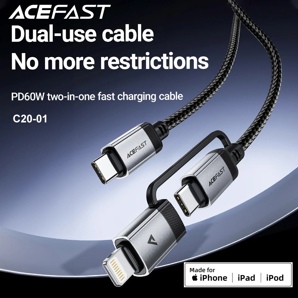 ACEFAST 2-in-1 MFi Certified USB-C to USB-C & Lightning Cable