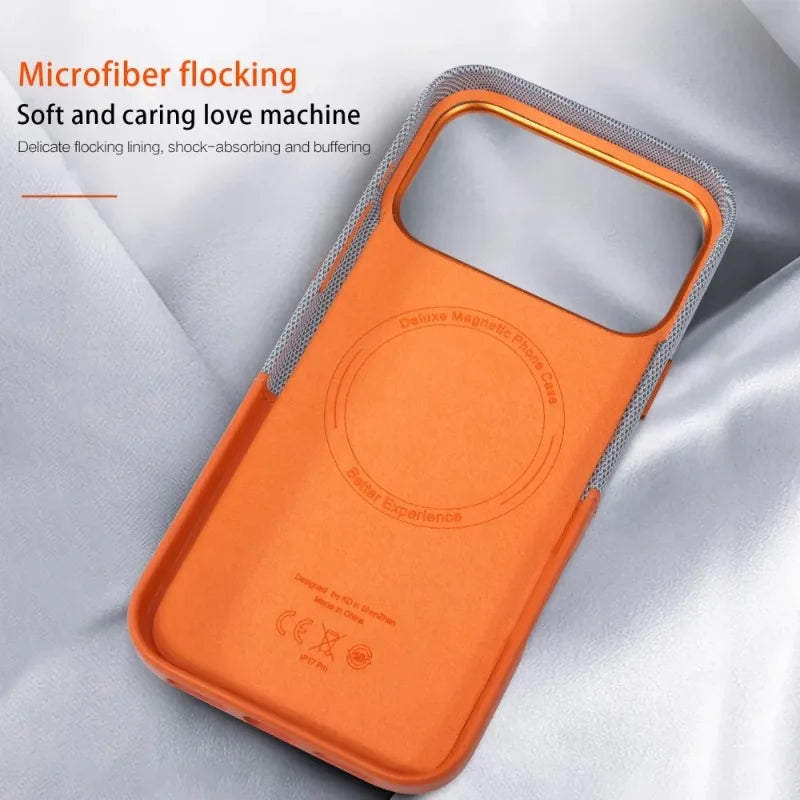 Premium Leather and Fabric Splicing MagSafe Case with Card Slots for iPhone 17 Series