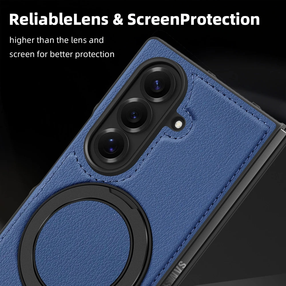 Samsung Galaxy Z Fold 7 Premium Leather Magnetic Case with Ring Stand