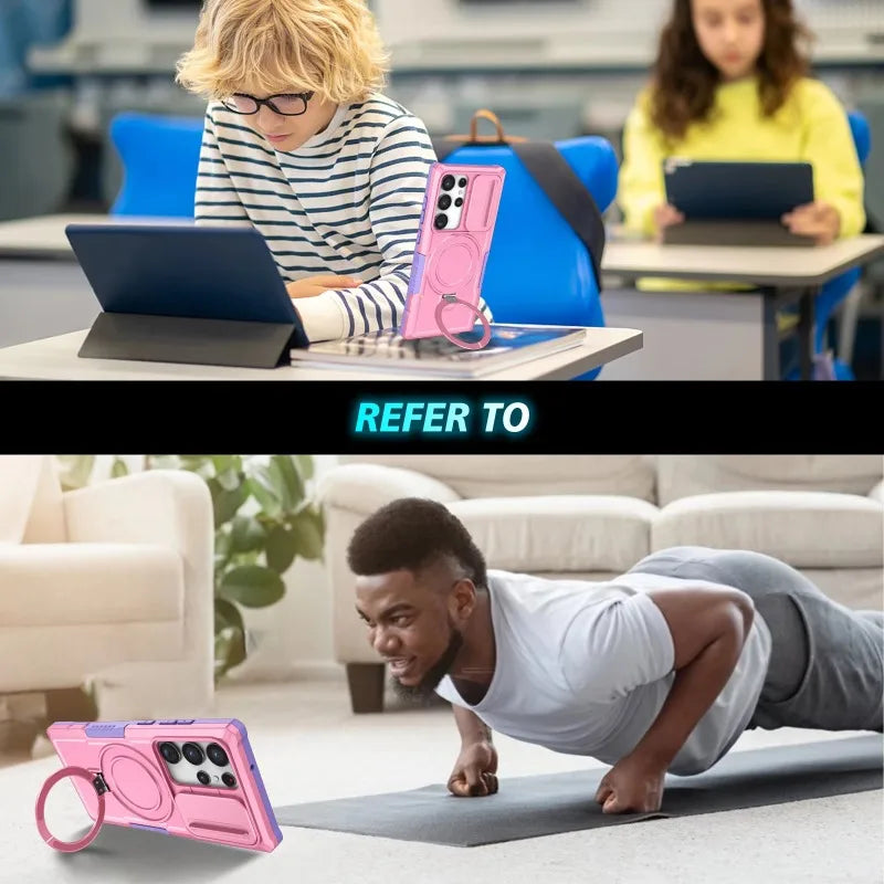 Samsung Galaxy S25 Series Magnetic Hybrid Armor Case with Ring Holder