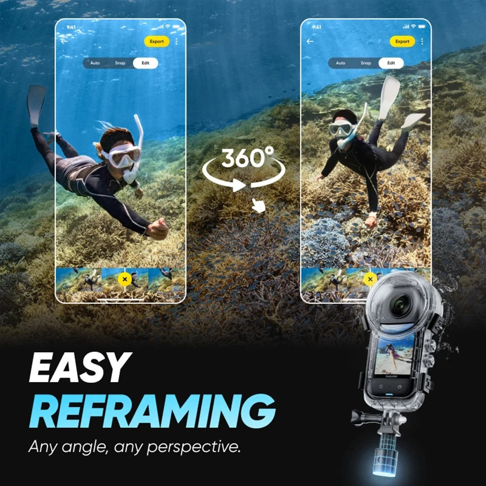 50m Waterproof Dive Case Housing + 114 Invisible Original Selfie Stick Kit for Insta360 X4