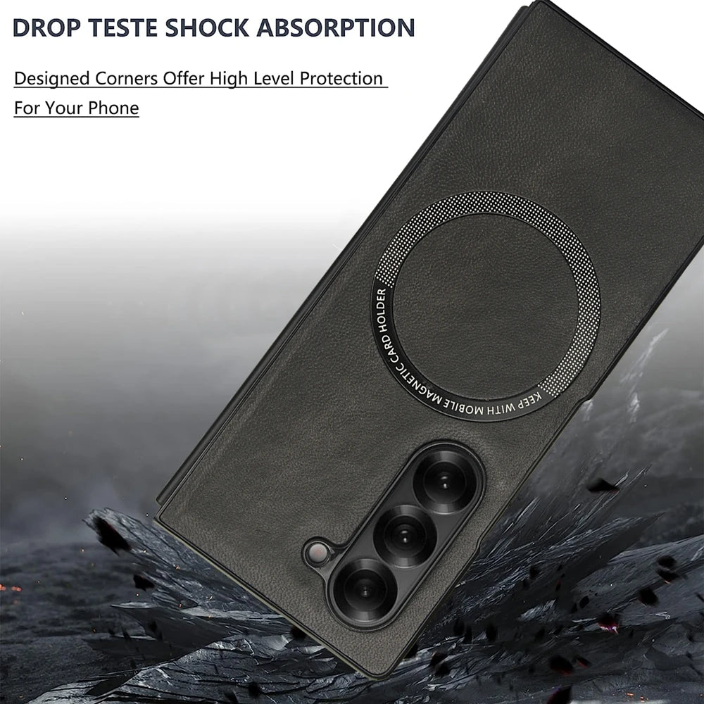 Samsung Galaxy Z Fold 7 Leather Bumper Magnetic Case