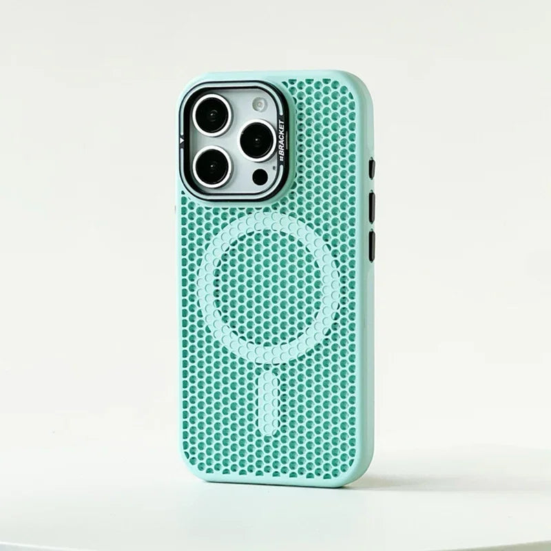 Shockproof Honeycomb Cooling MagSafe Case with Metal Lens Bracket for iPhone 15 Series