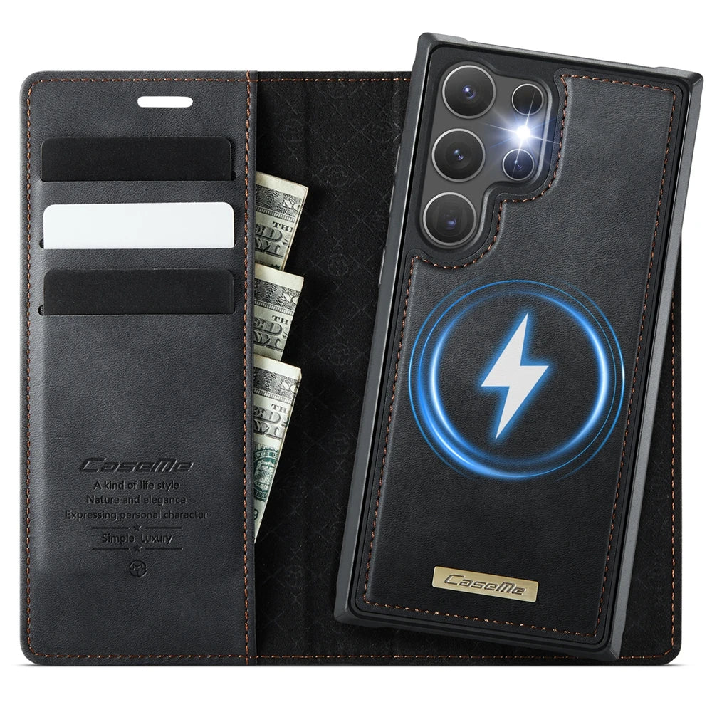 Slim Magnetic Leather Card Wallet Case for Samsung Galaxy S25 Series