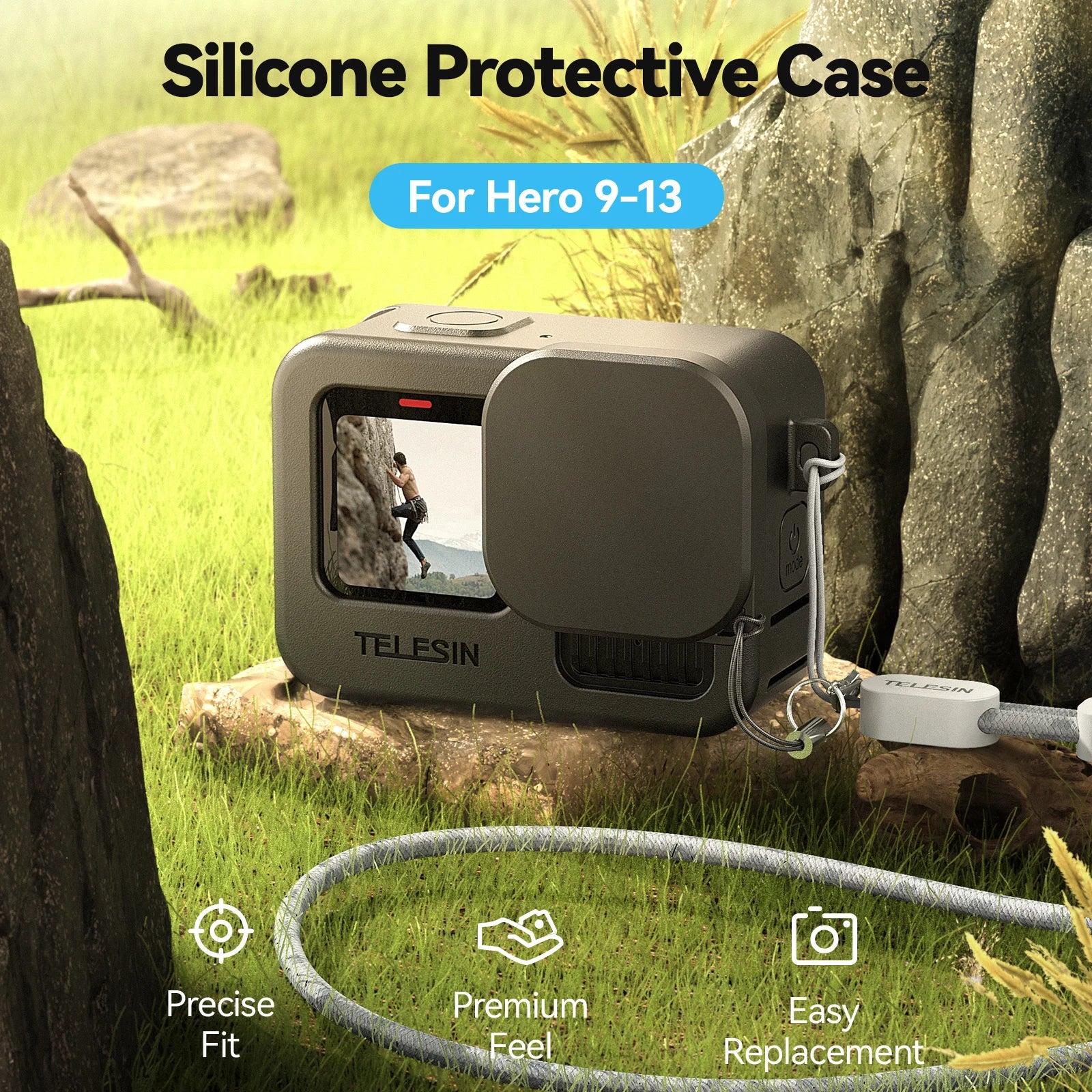 TELESIN Silicone Protective Case with Straps for GoPro Action Cameras