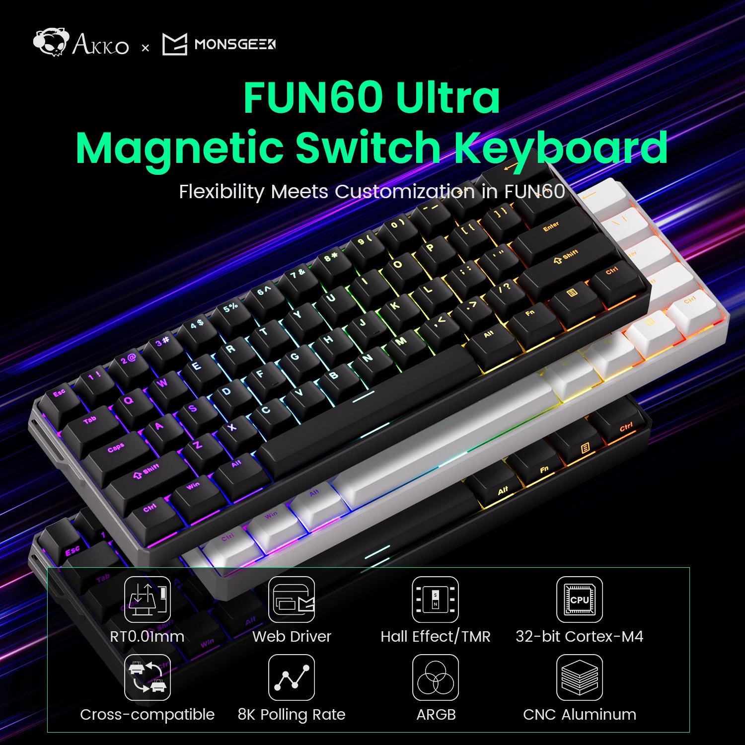 Akko MonsGeek FUN60 Ultra 60% Tri-mode Mechanical Gaming Keyboard