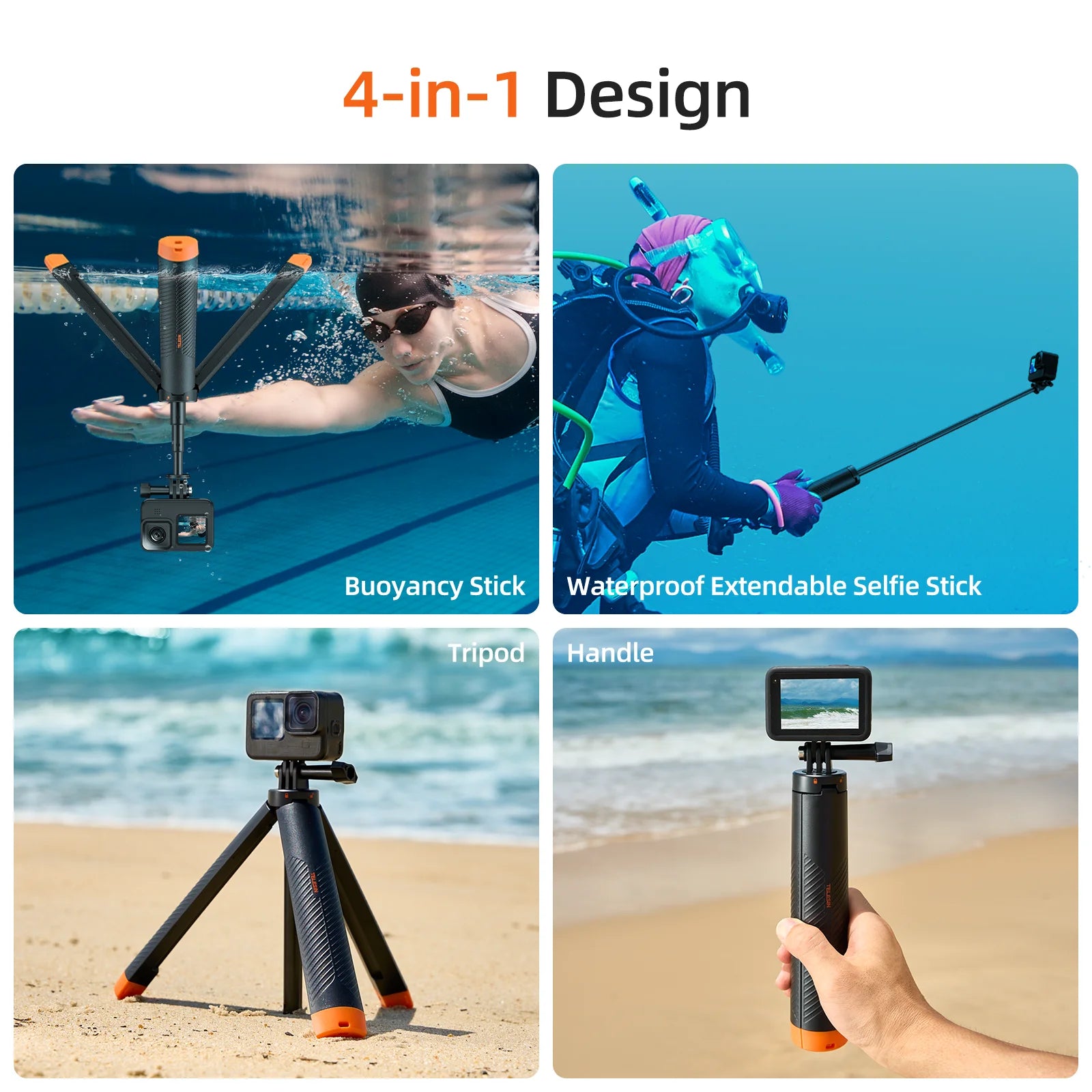 TELESIN Underwater Buoyancy Selfie Stick & Extendable Tripod for Action Cameras