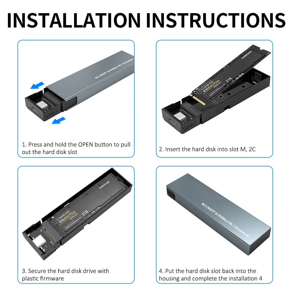IRhasta Dual Protocol M.2 NVMe & SATA SSD Case