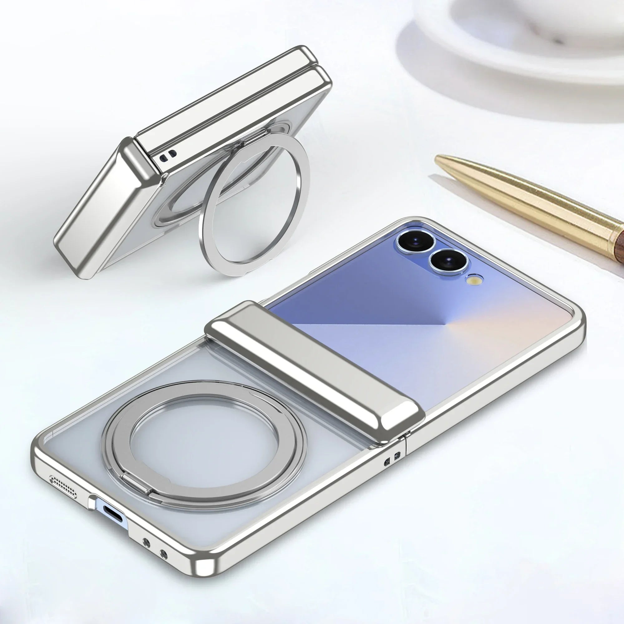 Samsung Galaxy Z Flip 7 Electroplated Magnetic Case with 360° Rotating Bracket