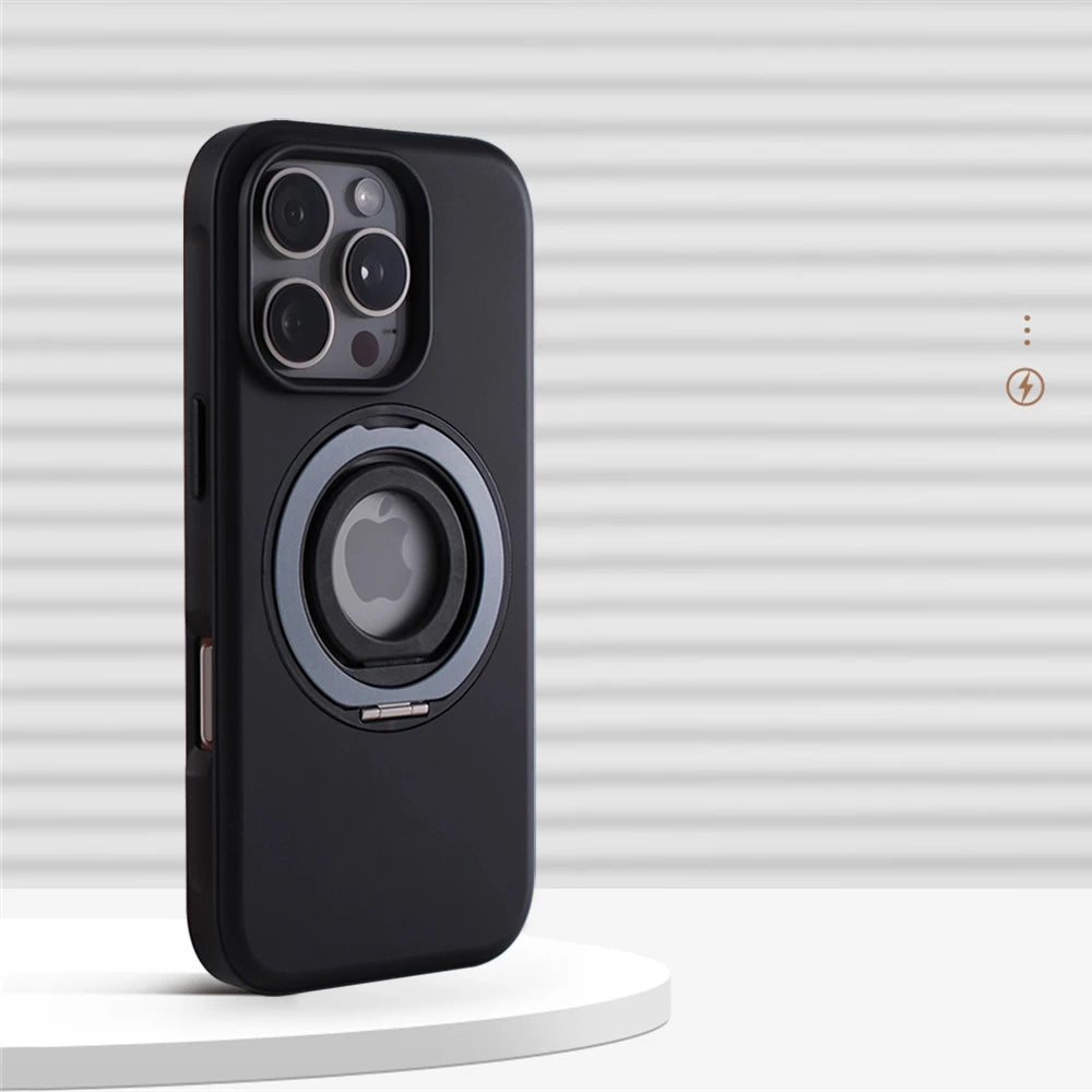 iPhone 16 Series Protective Armor Hollow MagSafe Case with 360° Rotating Ring Stand