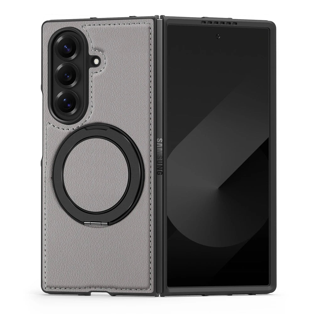 Samsung Galaxy Z Fold 7 Premium Leather Magnetic Case with Ring Stand