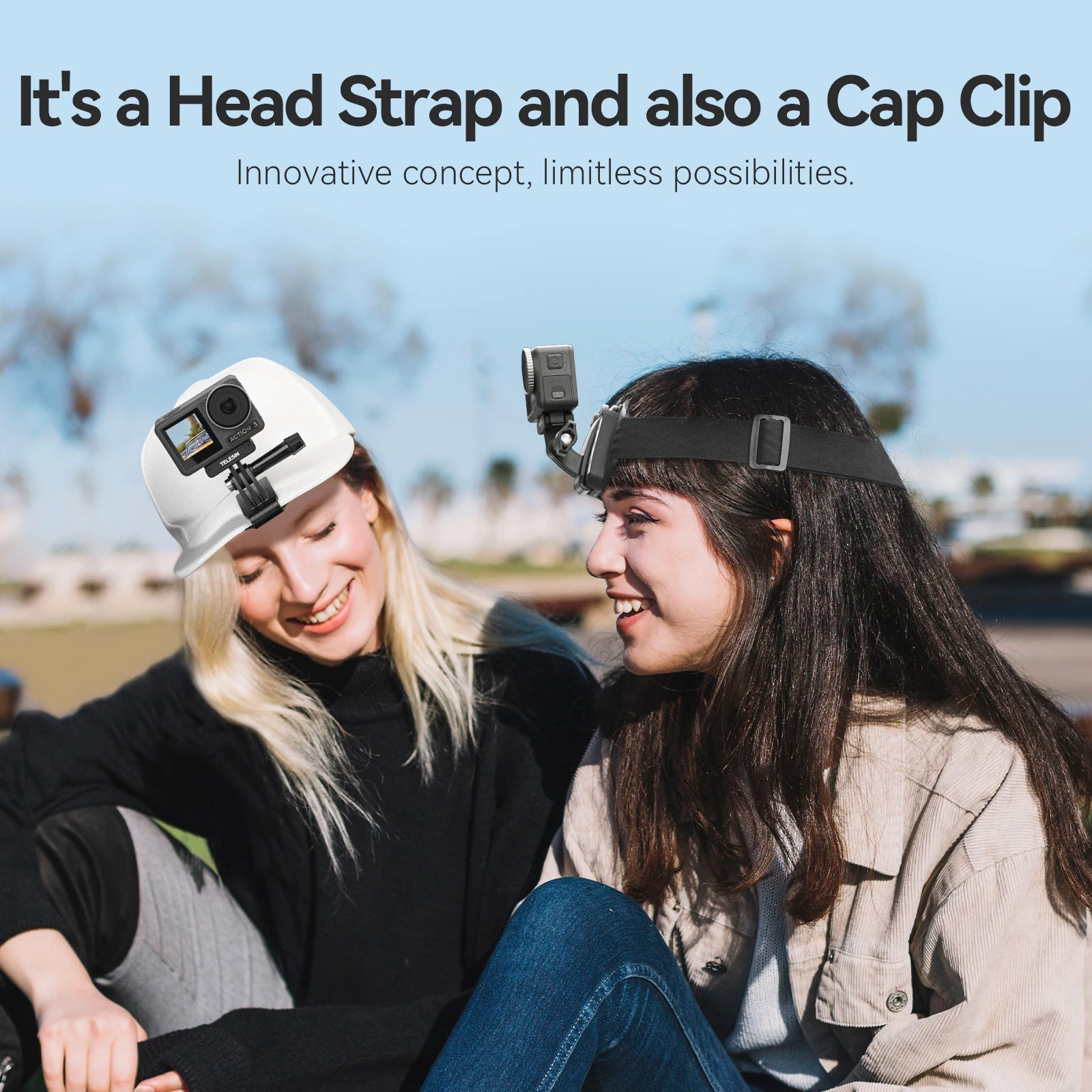 TELESIN 2-in-1 Head Strap & Hat Clip for Action Cameras