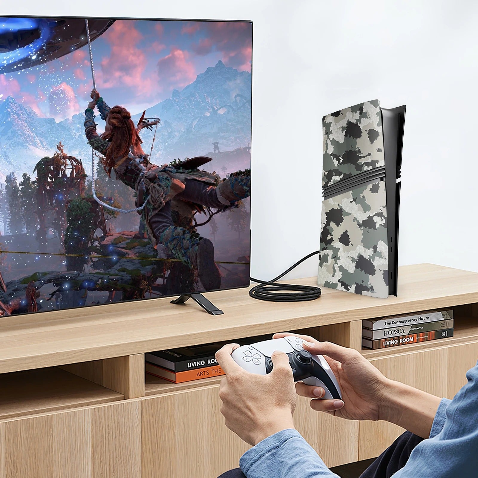 Premium Gray Camouflage Shell Covers for PlayStation 5 Pro Disc Edition