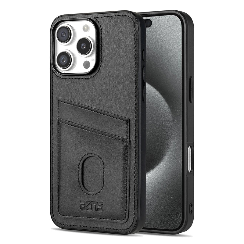 Premium Leather Protective Case with Card Holder Pocket for iPhone 16 Series