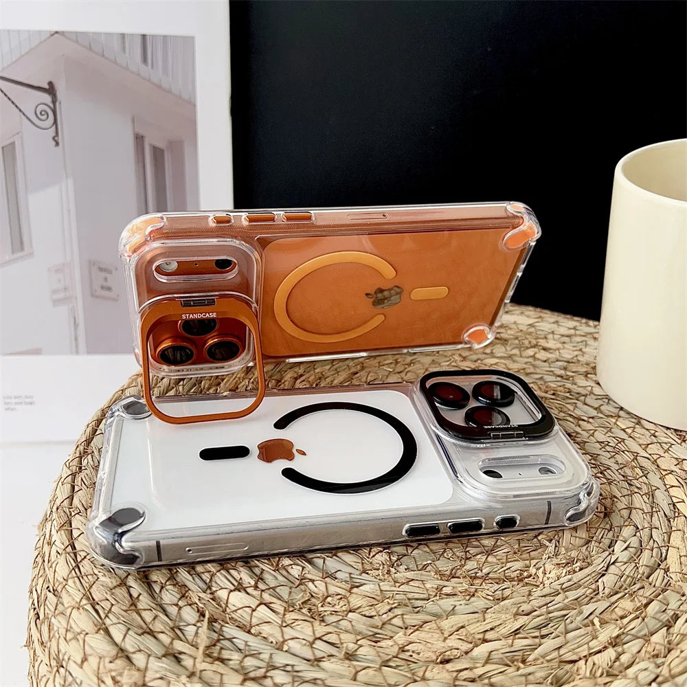 Slim Clear MagSafe Protective Case with Metal Stand for iPhone 17 Series