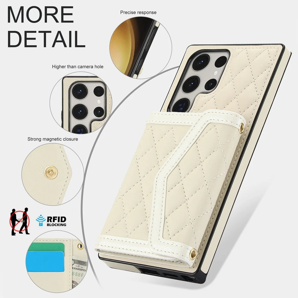 Crossbody Leather Wallet Case with Card Slots & Lanyard for Samsung Galaxy S25 Series