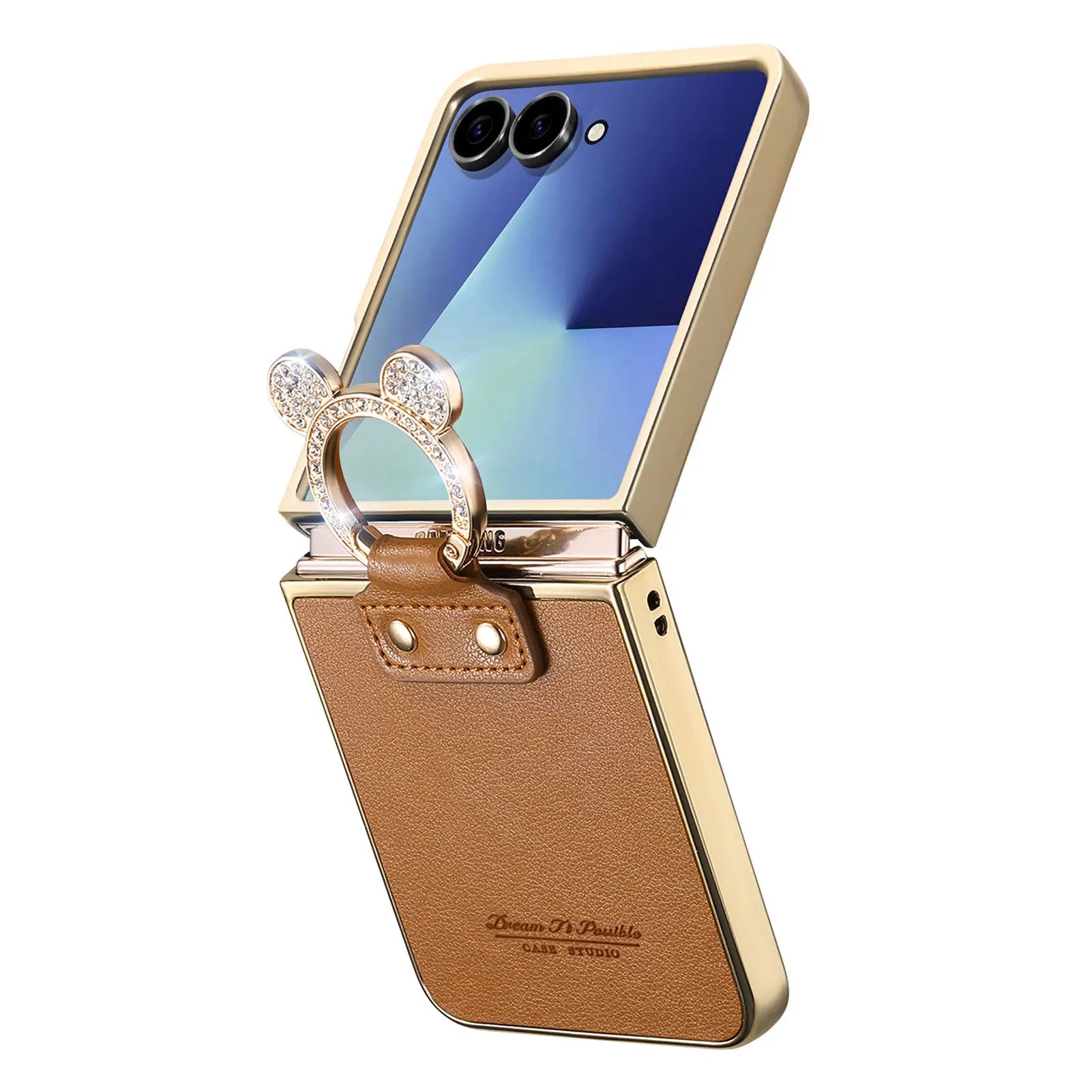 Luxury Leather Case with Rhinestone Ring Holder for Samsung Galaxy Z Flip 7