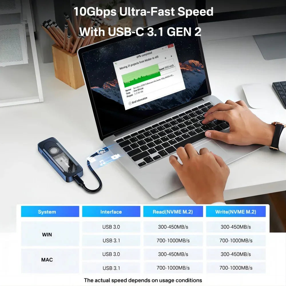 Acasis High-Speed 10Gbps M.2 NVMe SSD Enclosure with Built-in Cooling Fan