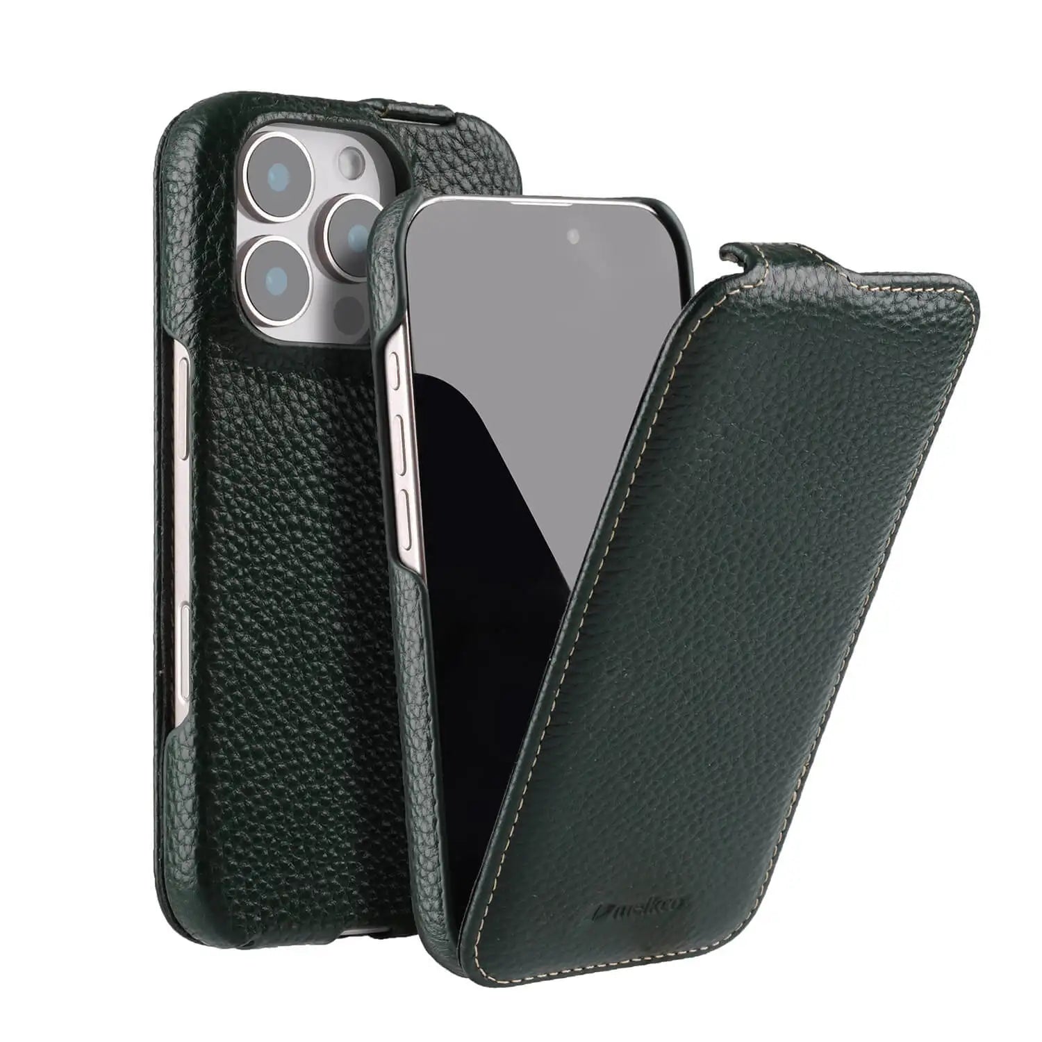 Premium Genuine Leather Magnetic Flip Case for iPhone 16 Series