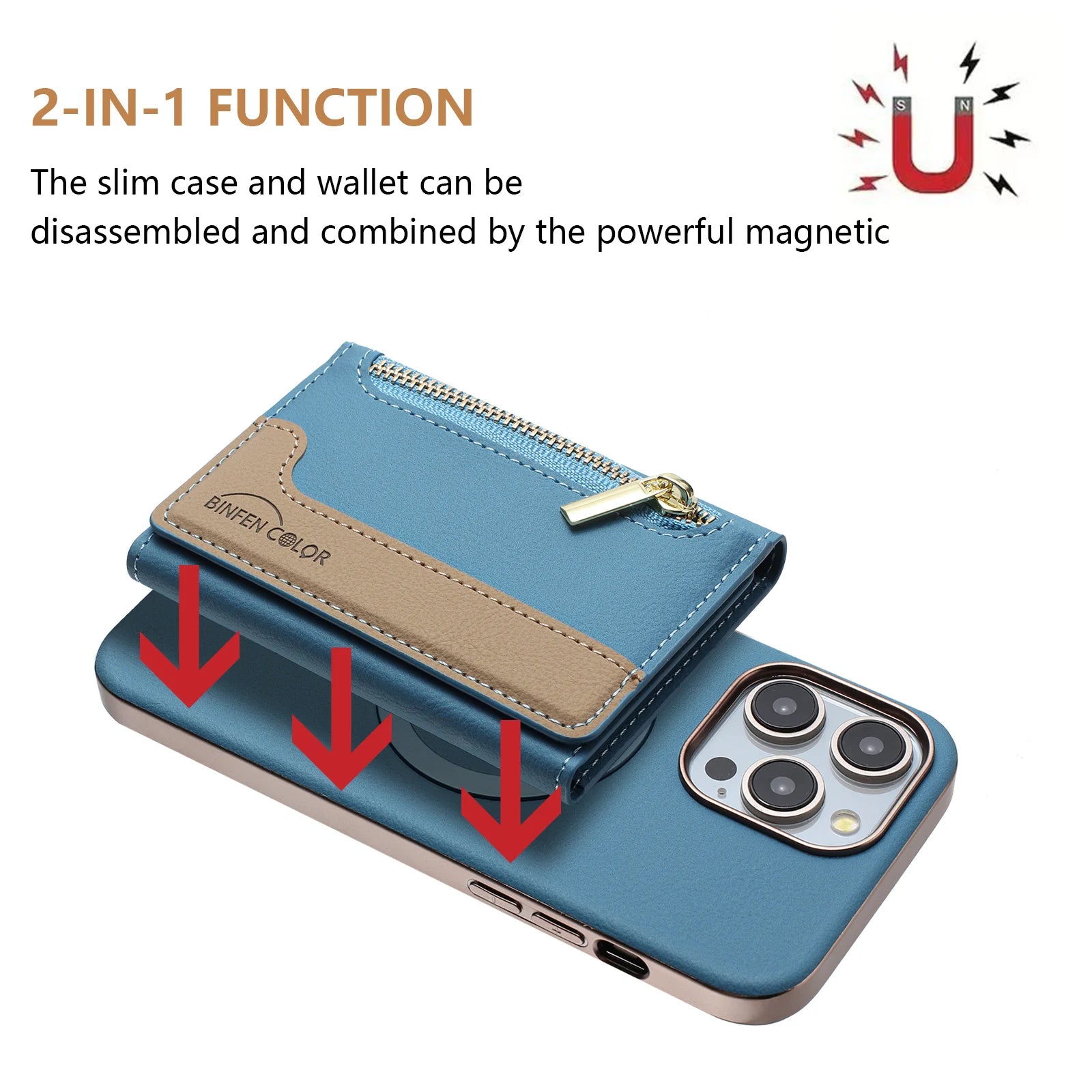 iPhone 15 Series Magnetic Leather Case with Detachable Card Holder