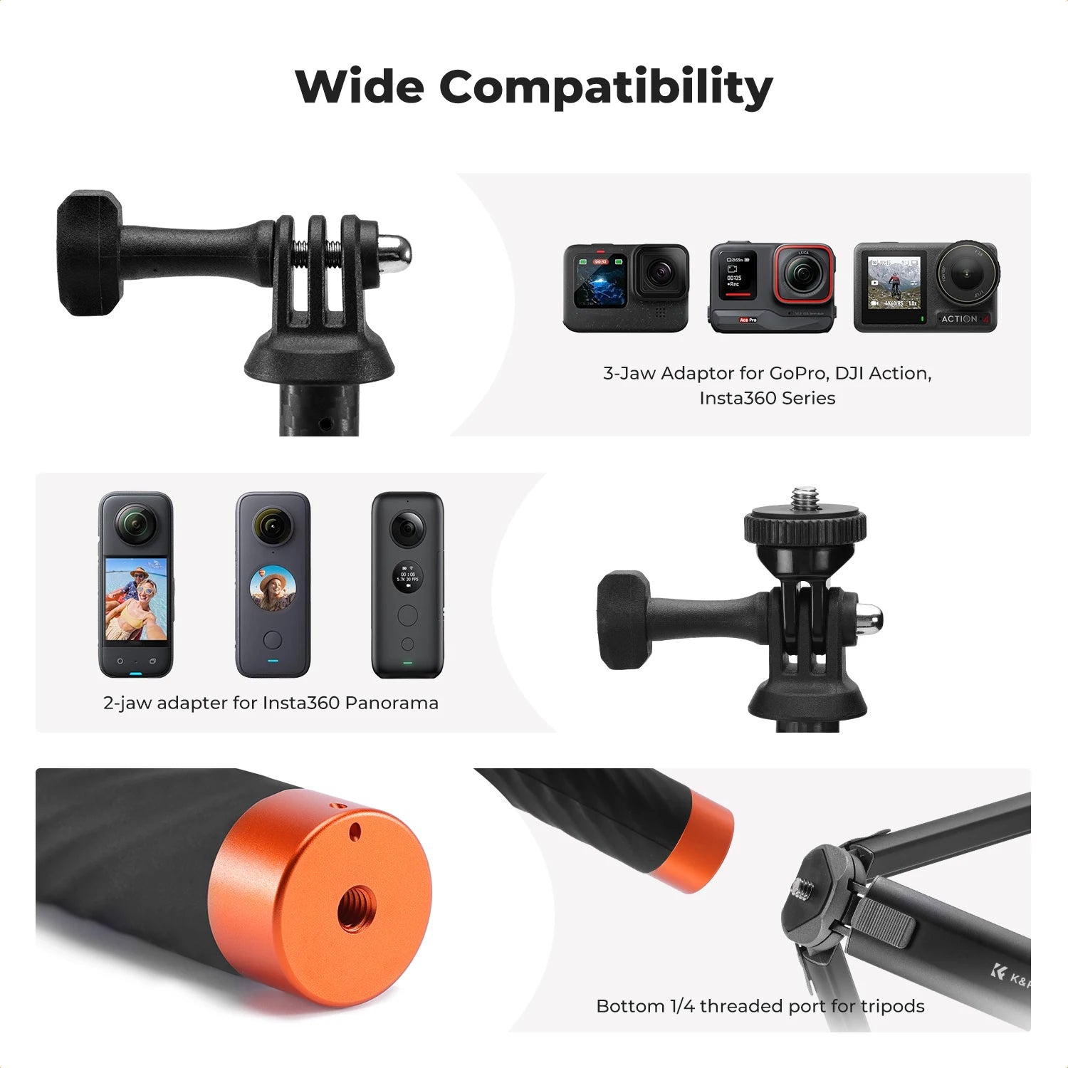 K&F Concept Long Carbon Selfie Stick for Sports & Action Cameras
