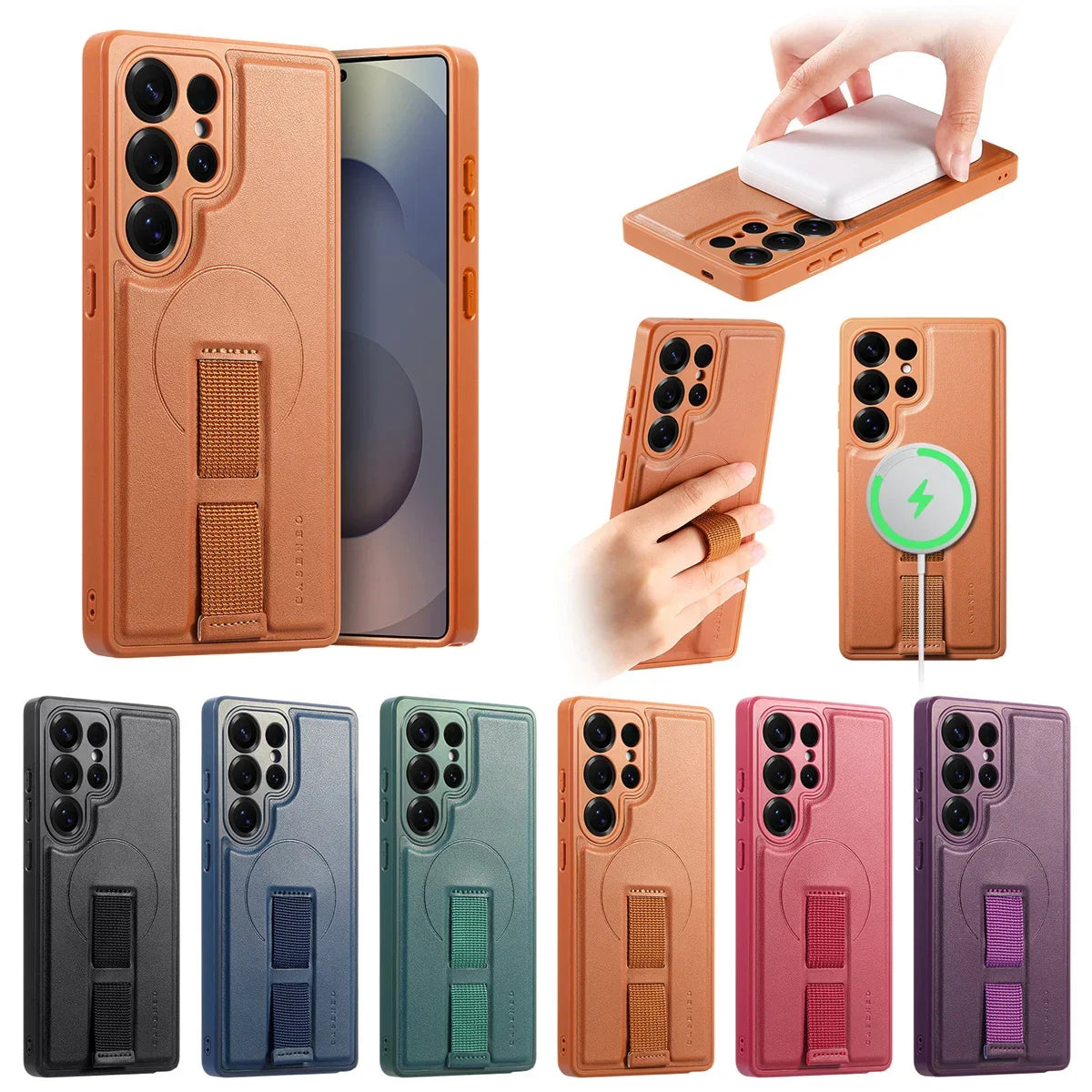 Samsung Galaxy S25 Series Magnetic Phone Case with Leather Wrist Strap