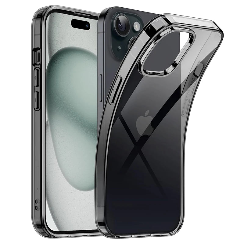 Transparent Black Ultra-Thin Soft Silicone Case for iPhone 15 Series