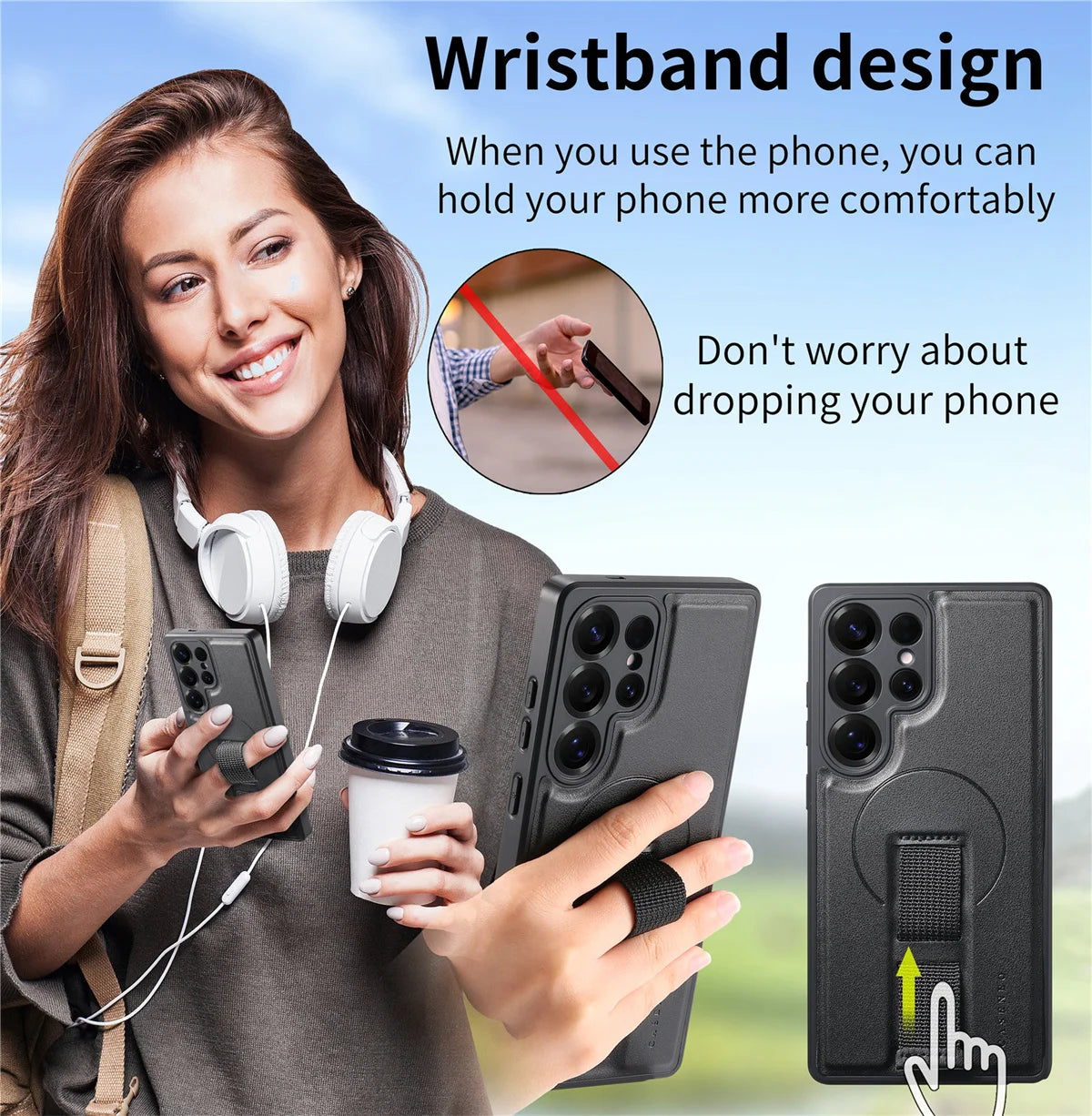 Samsung Galaxy S25 Series Magnetic Phone Case with Leather Wrist Strap