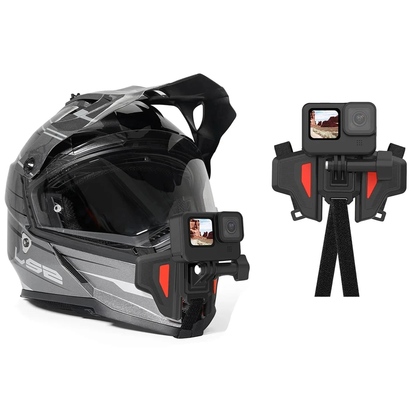 TELESIN Foldable Motorcycle Helmet Mount Strap - Compact & Reliable