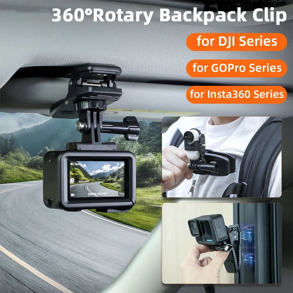 360° Rotating Magnetic Backpack Clip Mount for Action Cameras