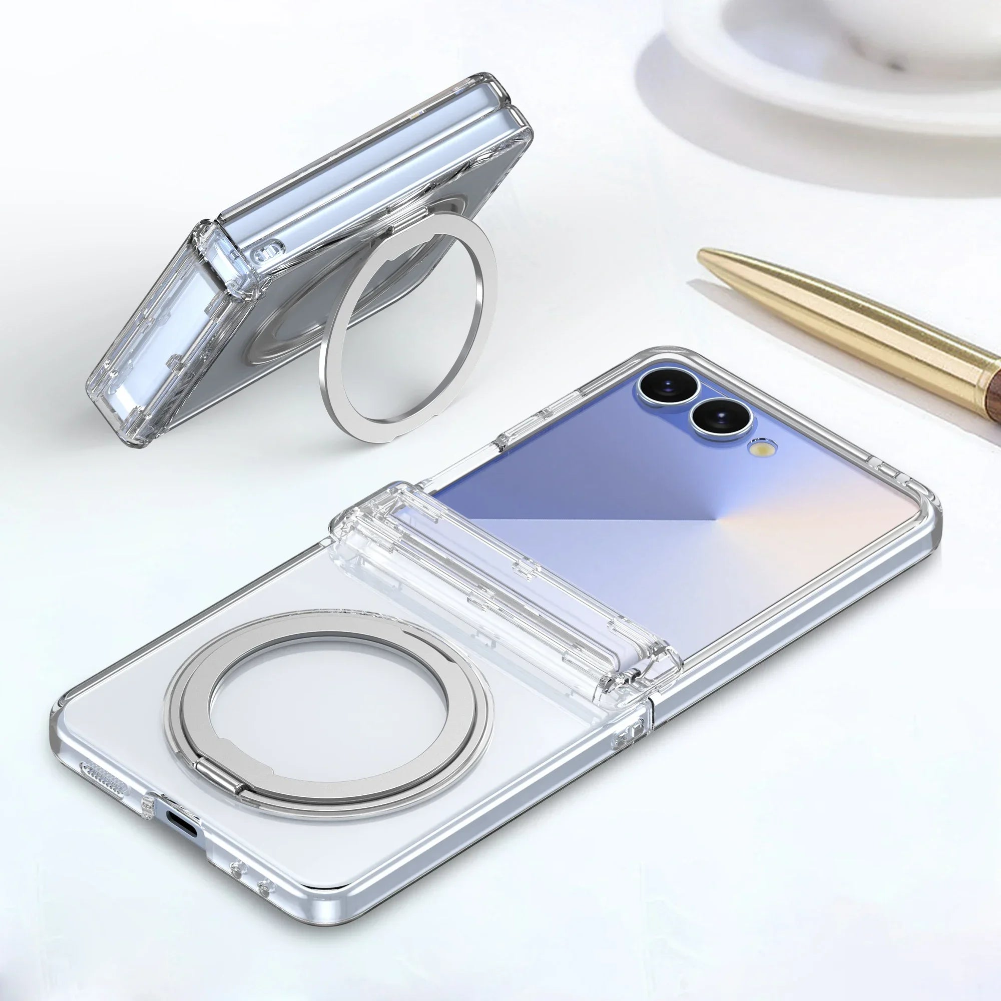 Samsung Galaxy Z Flip 7 Electroplated Magnetic Case with 360° Rotating Bracket