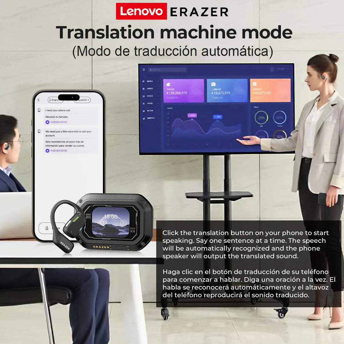 Lenovo Erazer XP6 AI Translation Bluetooth 5.4 Earphones with Color Touch Screen