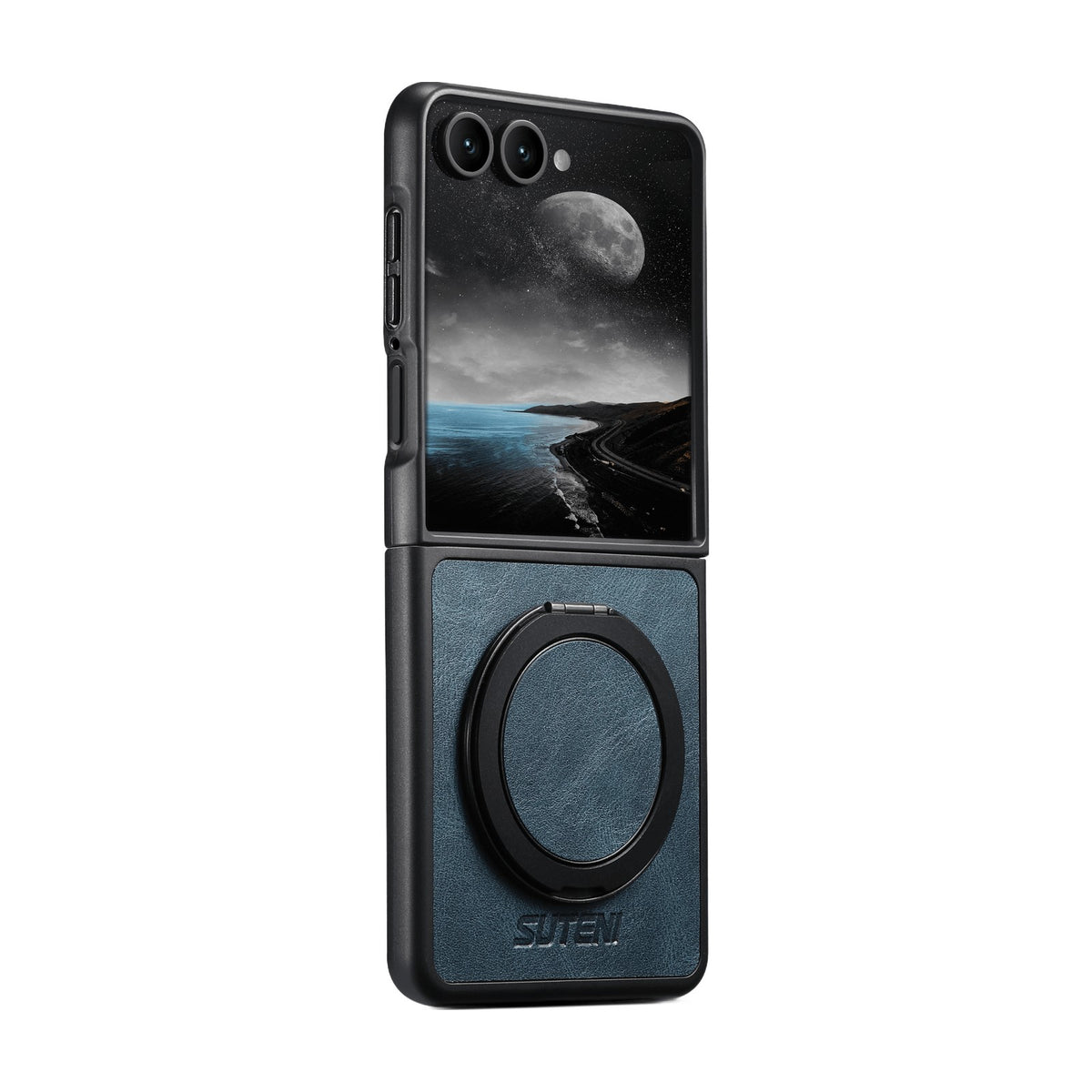 Textured Leather Magnetic Case with Rotating Ring for Samsung Galaxy Z Flip 8