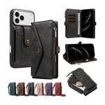 Textured Leather Detachable Wallet Case with Crossbody Strap for iPhone 18 Series